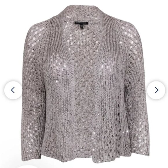 Eileen Fisher Grey Loose Weave Sequin Open Cardigan - Picture 2 of 11
